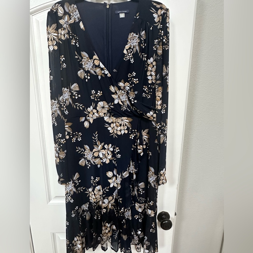 Tommy Hilfiger Navy and Cream Floral Long Sleeve Dress